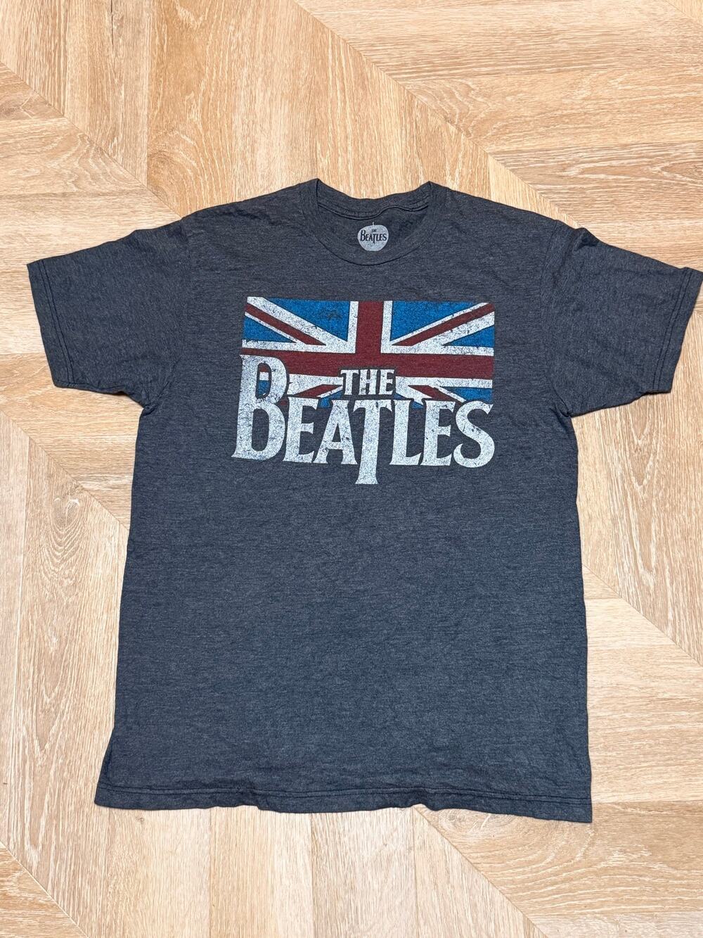 The Beatles Union Jack Distressed Gray Graphic Band Tee M
